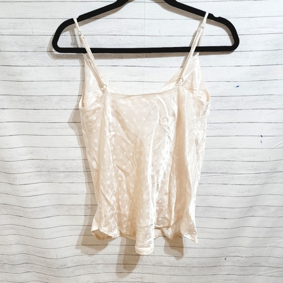 LOVE STITCH BEIGE SATIN CAMISOLE TOP IVORY POLKA DOTS, SZ SMALL - Picture 7 of 8